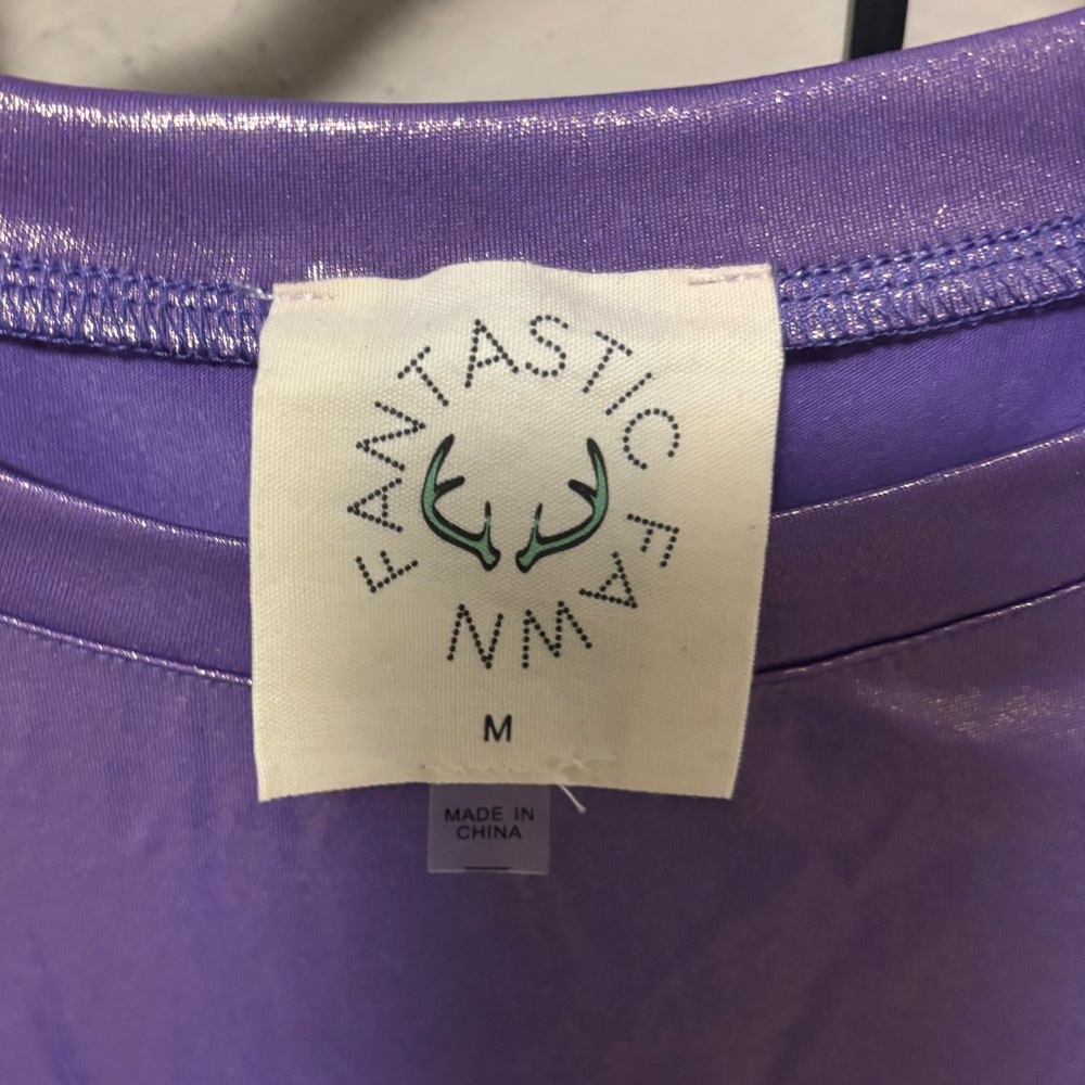 Nwot Fantastic Fawn Birthday Sequin Sparkle Purple Oversized Short Top M View 3